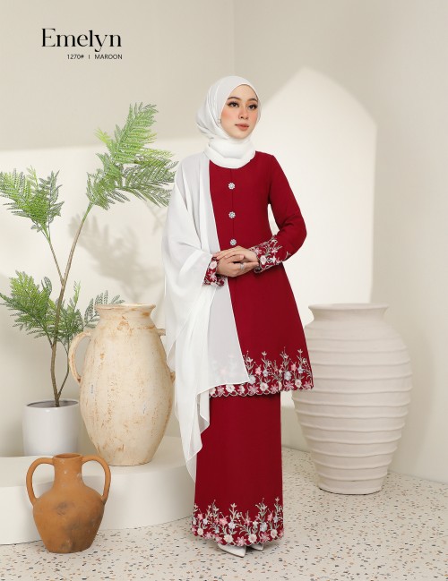 EMELYN KURUNG MODERN (MAROON) 1270#