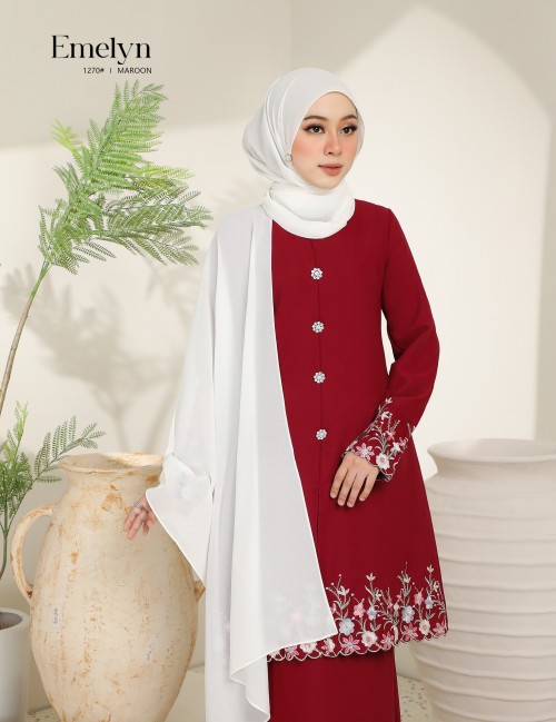 EMELYN KURUNG MODERN (MAROON) 1270#