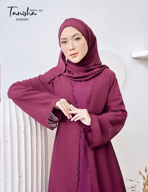 TANISHA ABAYA (MAROON) 790 / P790 / SP790 (FREE SHAWL *till stock last)