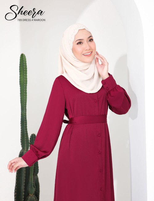 SHEERA 3 WAY DRESS WITH BELT (MAROON) 789 / P789