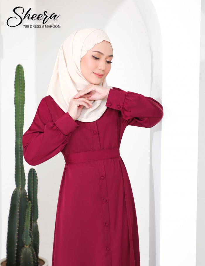 SHEERA 3 WAY DRESS WITH BELT (MAROON) 789 / P789