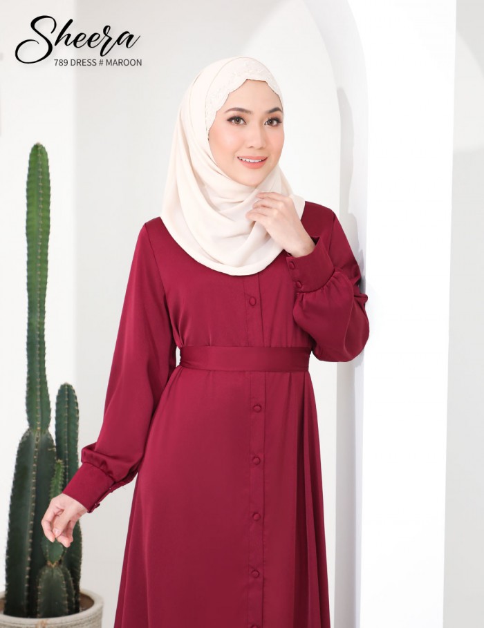 SHEERA 3 WAY DRESS WITH BELT (MAROON) 789 / P789