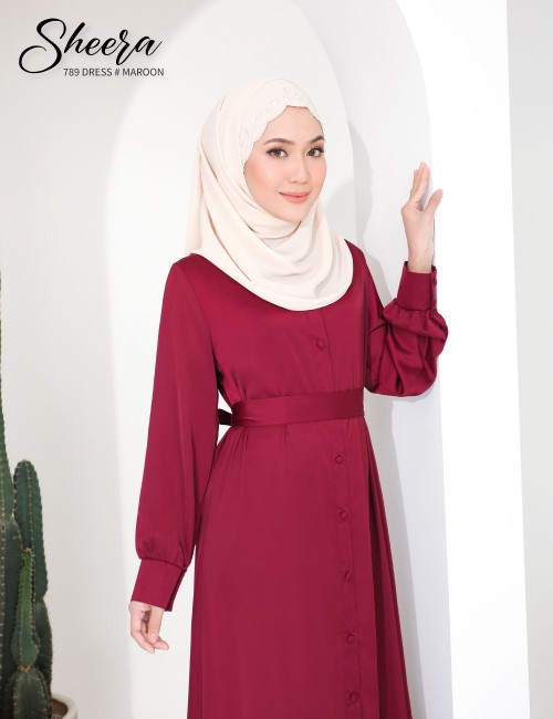 SHEERA 3 WAY DRESS WITH BELT (MAROON) 789 / P789