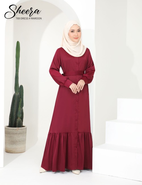 SHEERA 3 WAY DRESS WITH BELT (MAROON) 789 / P789