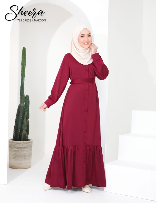 SHEERA 3 WAY DRESS WITH BELT (MAROON) 789 / P789