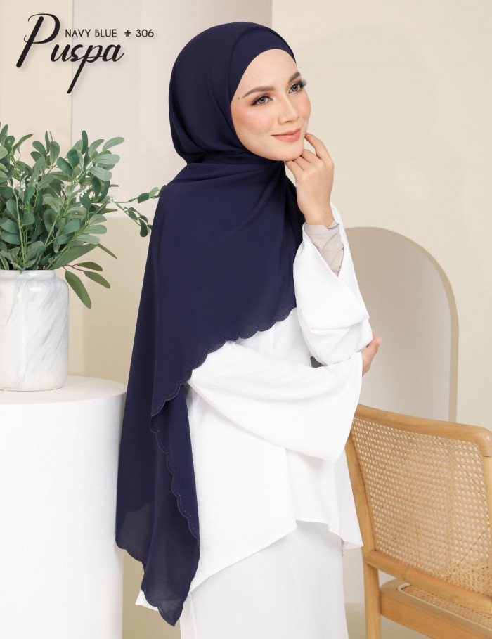 PUSPA EMBROIDERY SHAWL (NAVY BLUE) 306