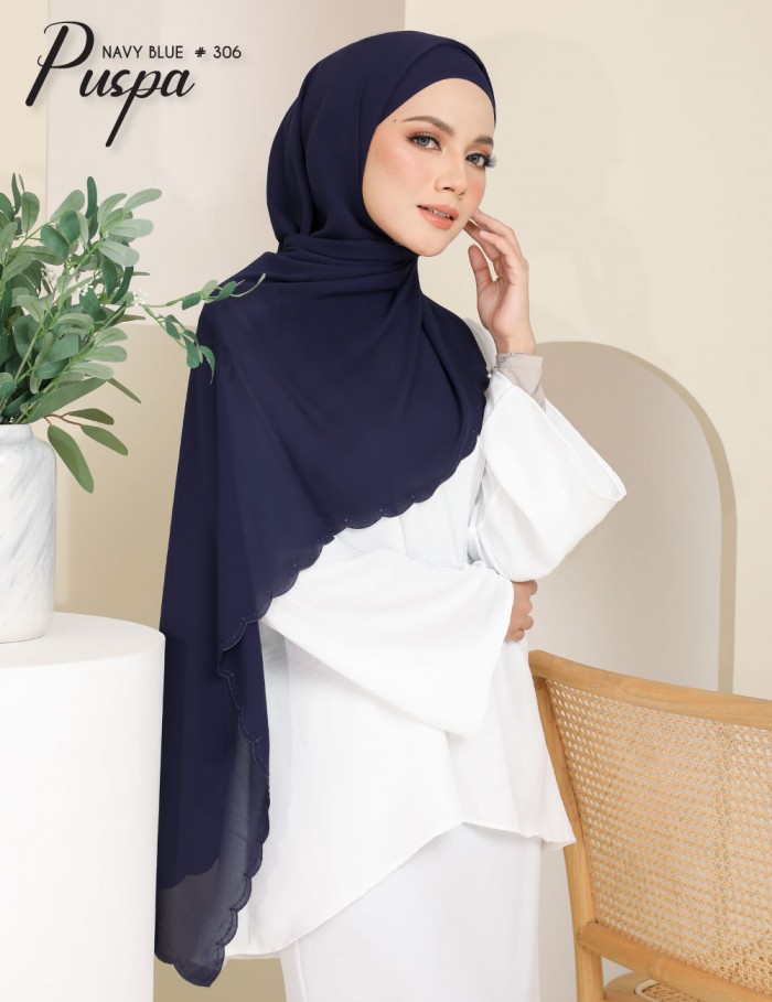 PUSPA EMBROIDERY SHAWL (NAVY BLUE) 306