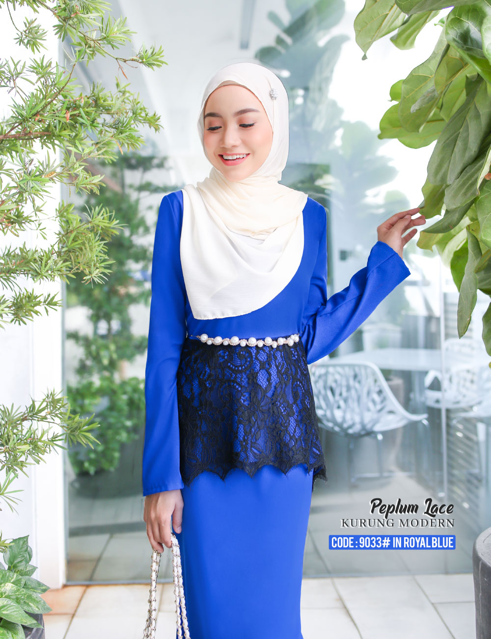 Chic Choc Muslimah Clothing Baju Kurung Jubah Hijab Fashion WOMEN  COLLECTION KURUNG PEPLUM LACE KURUNG (ROYAL BLUE) 9033
